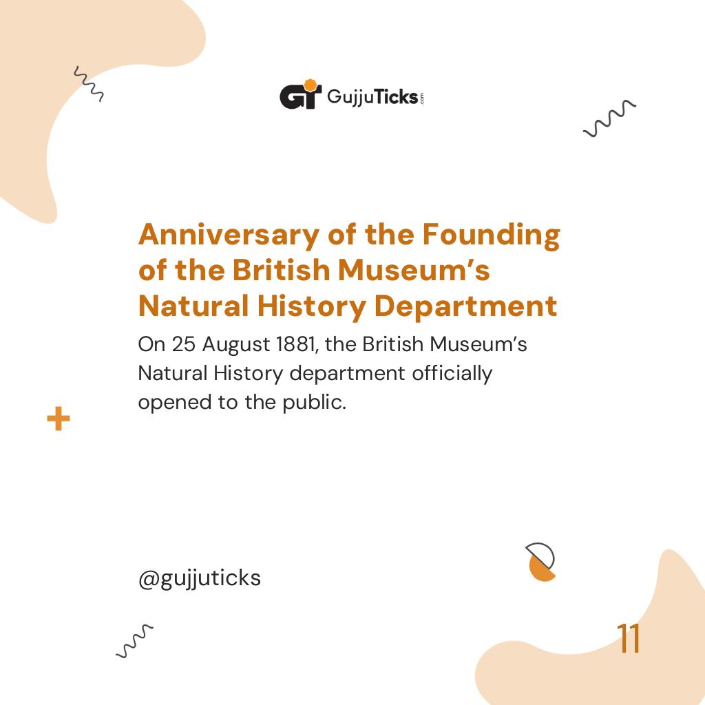 Anniversary of the Founding of the British Museum’s Natural History Department